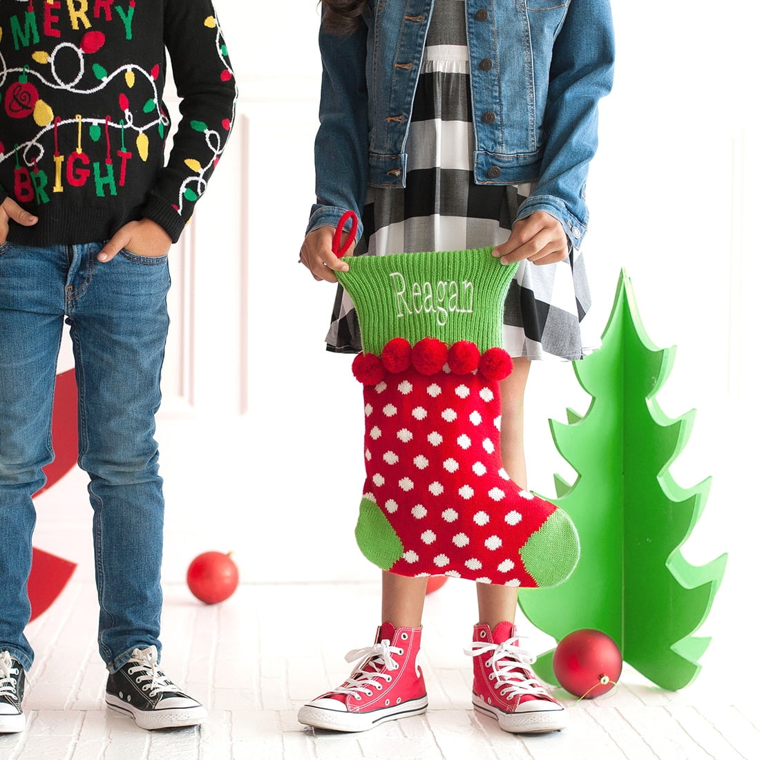 Red Dot Pom-Pom Knit Stocking