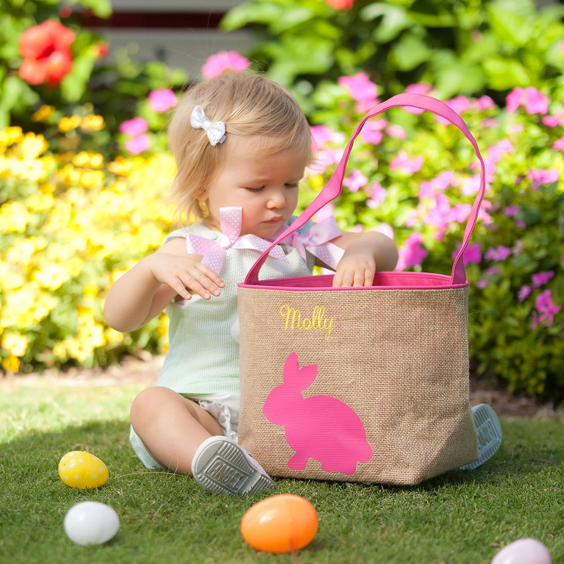 Hot Pink Burlap Bunny Bucket