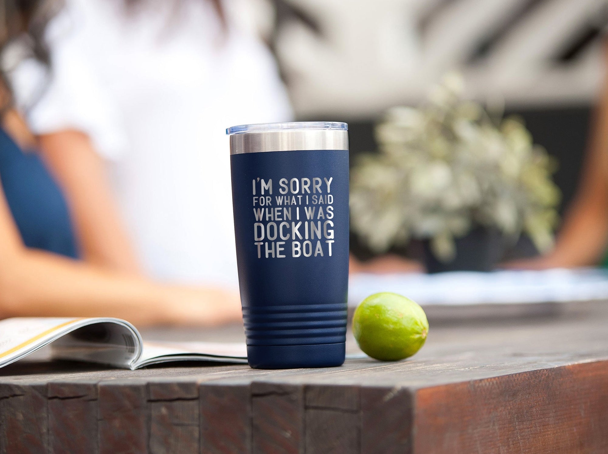 Docking the Boat Navy 20oz Insulated Tumbler