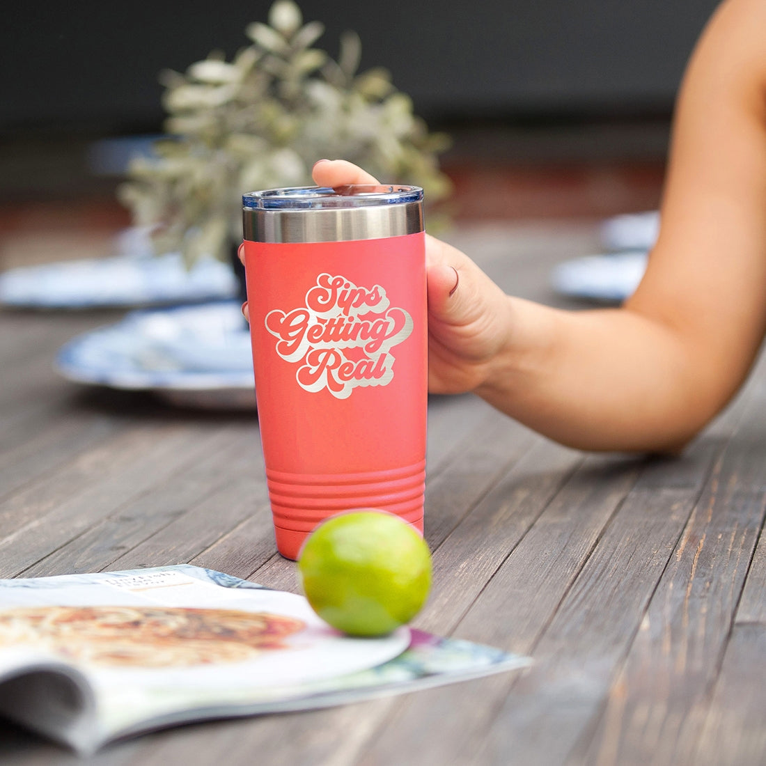 Sips Getting Real Coral 20oz Insulated Tumbler
