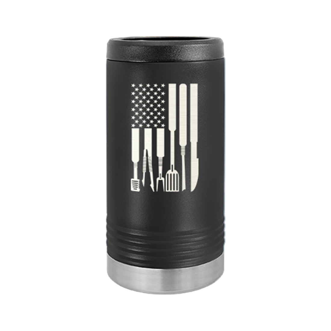 Grill Flag Black Slim Can Beverage Holder